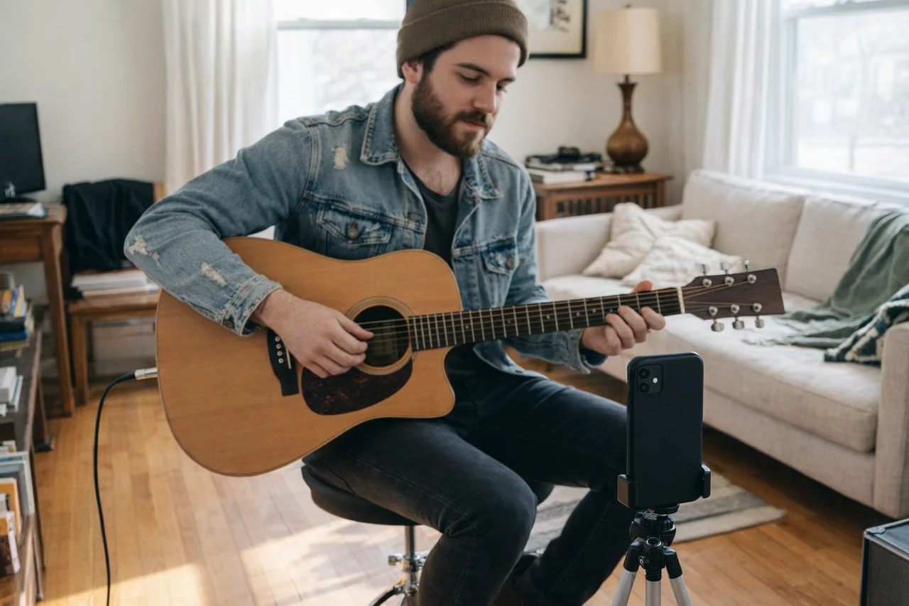 man playing guitar and recording using SongScratch